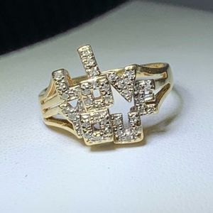 14k Solid “I LOVE YOU” Ring Diamonds  Size 8.25